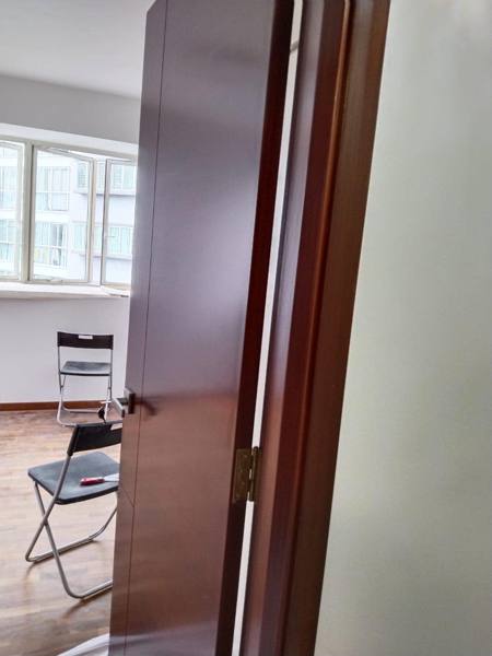 Bedroom door frame after refinishing