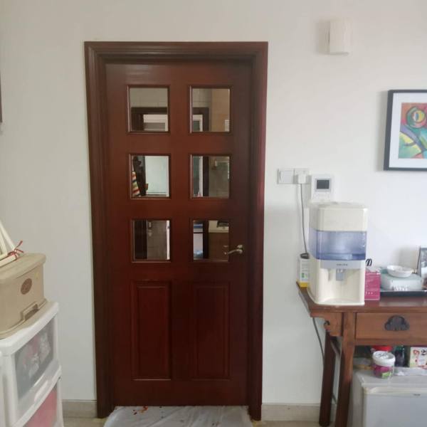 Glass panel door, mahogany