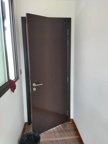 Room door, dark finish