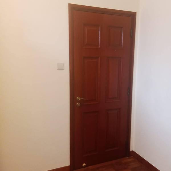 Six-panel timber door after re-varnishing