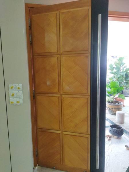 Teak pivot door before