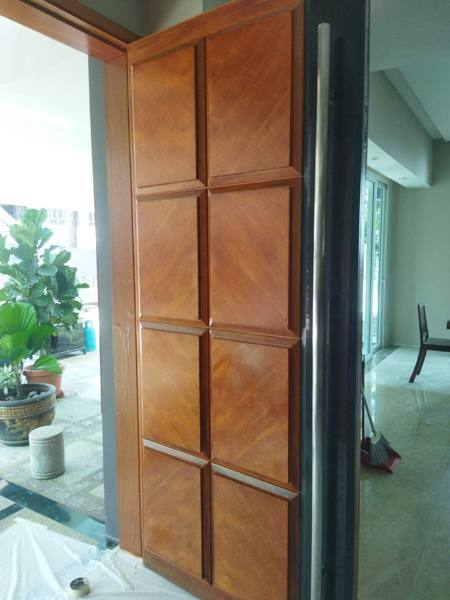 Teak main door, side view after varnish