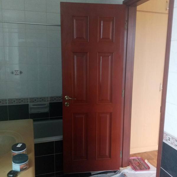 Toilet door re-varnished in mahogany